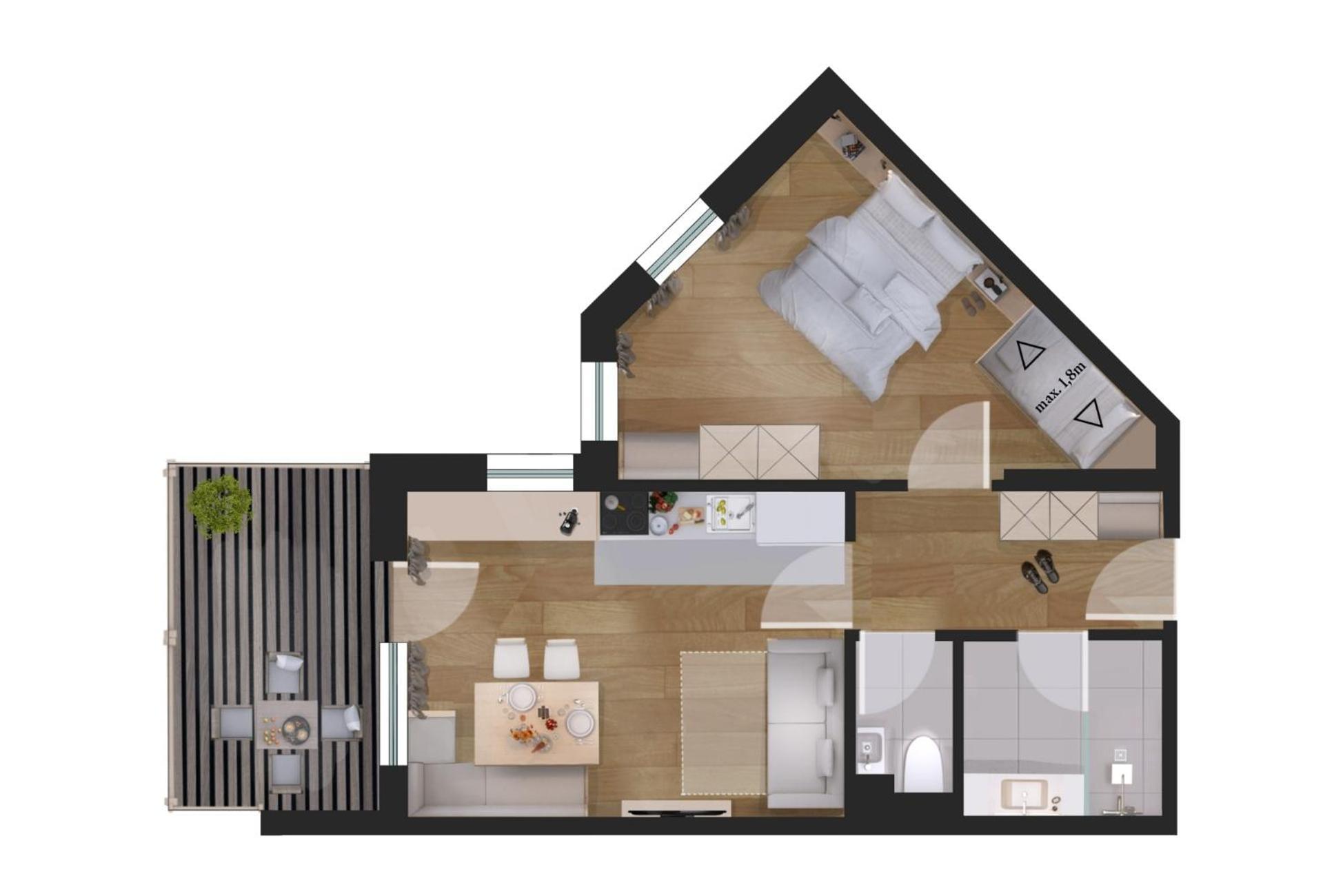 Dreibettzimmer mit Dusche